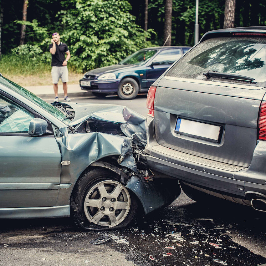 Image of a auto accident involving two cars.